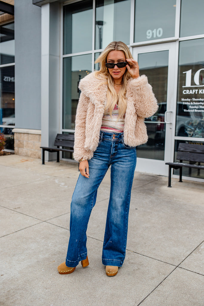 tan faux fur coat