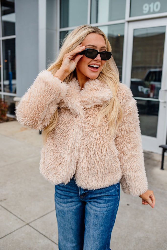 tan faux fur coat