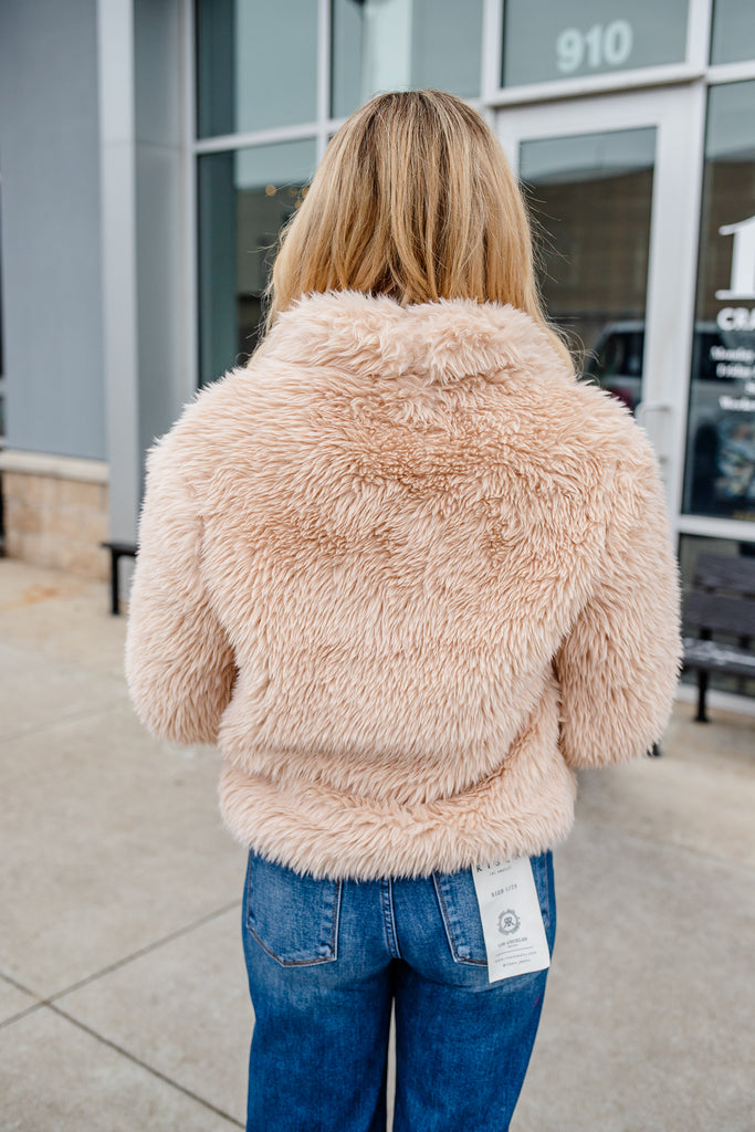 tan faux fur coat