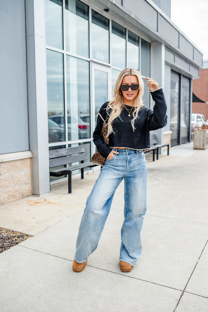 Blacktop Exposed Seam Sweater - BluePeppermint Boutique