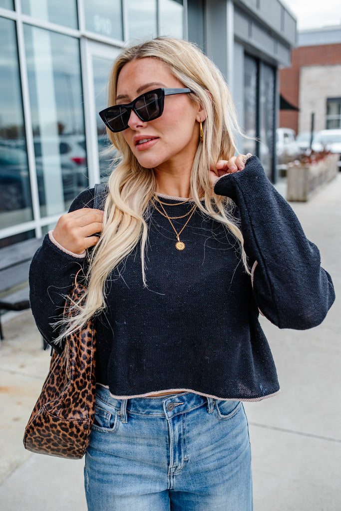 Blacktop Exposed Seam Sweater - BluePeppermint Boutique