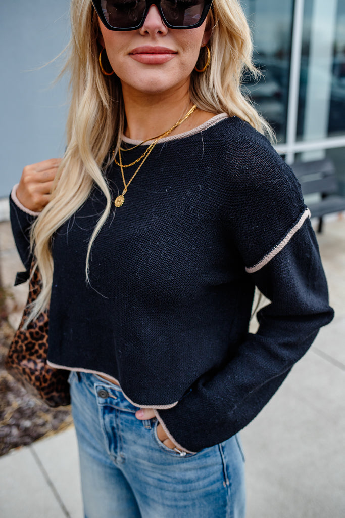 Blacktop Exposed Seam Sweater - BluePeppermint Boutique