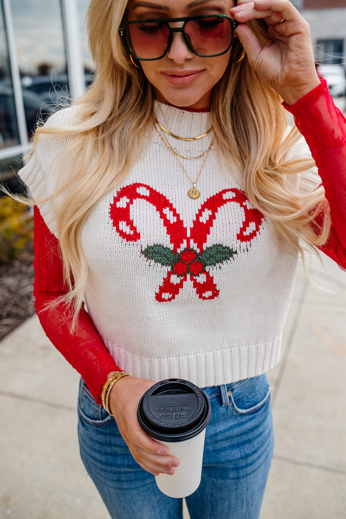 candy cane knit sweater vest