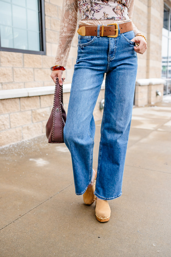 high rise wide leg denim