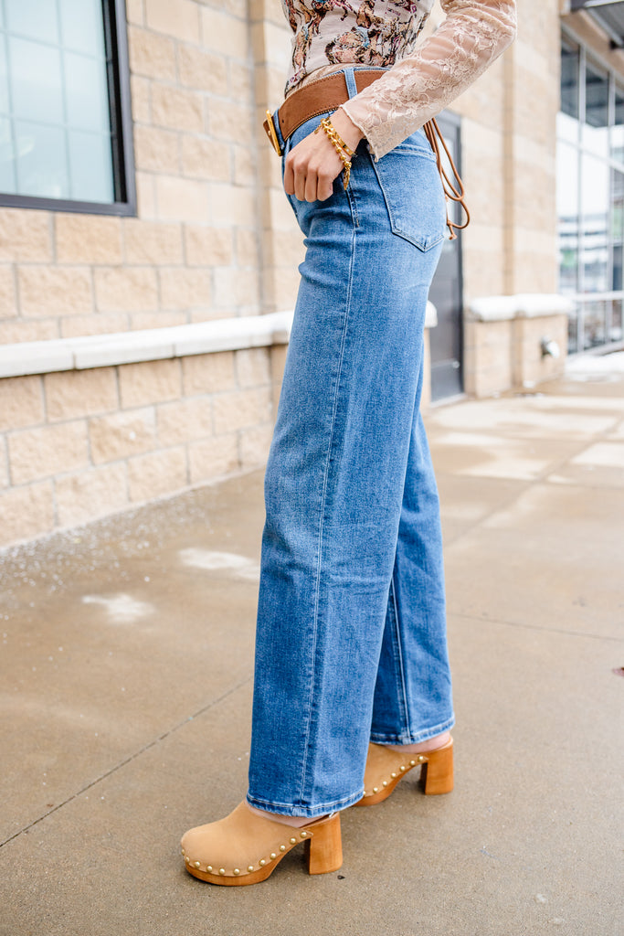 high rise wide leg denim