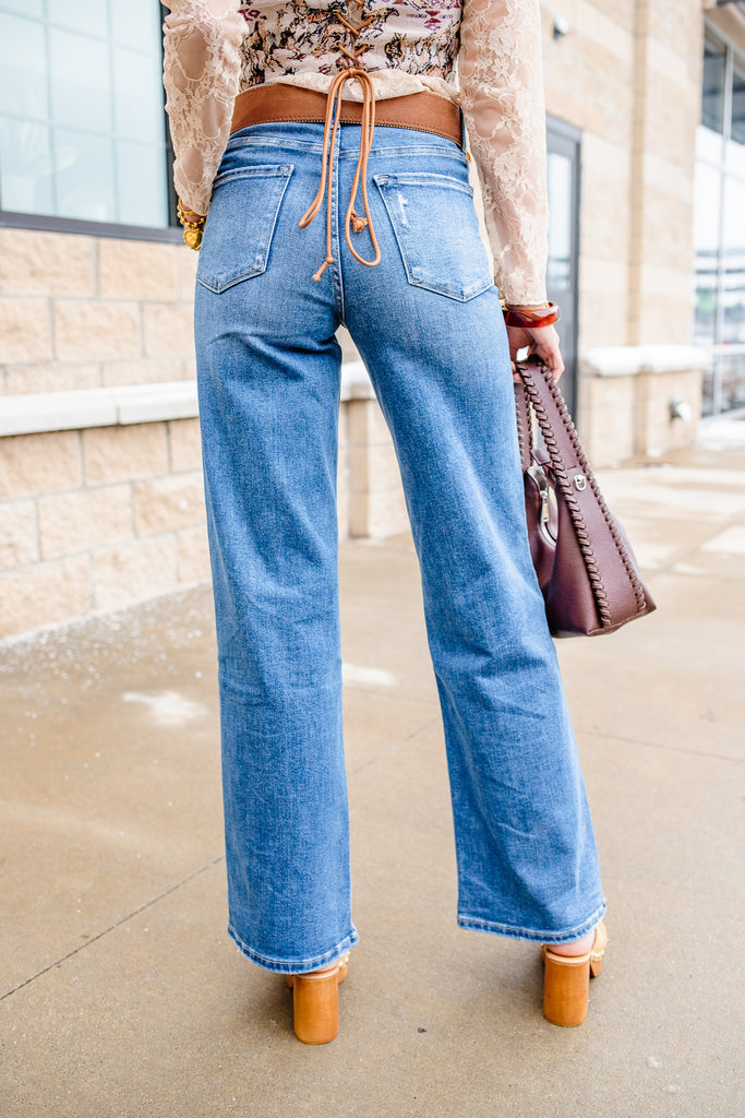 high rise wide leg denim