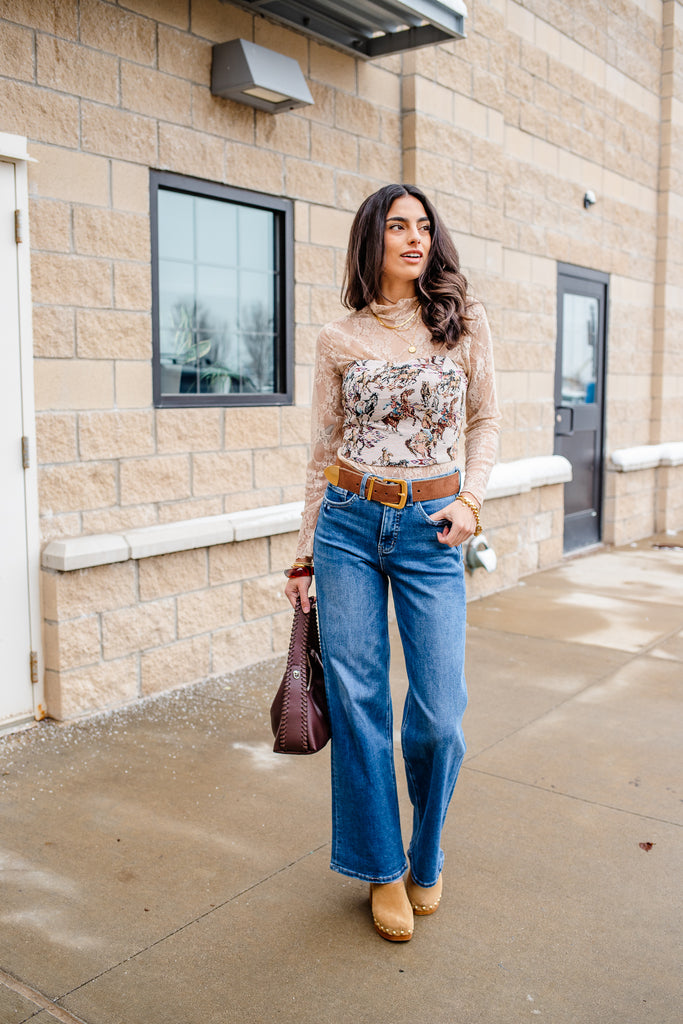 high rise wide leg denim