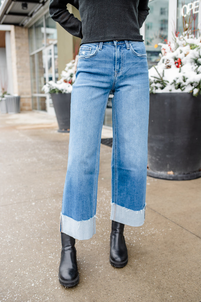 cuffed denim jeans
