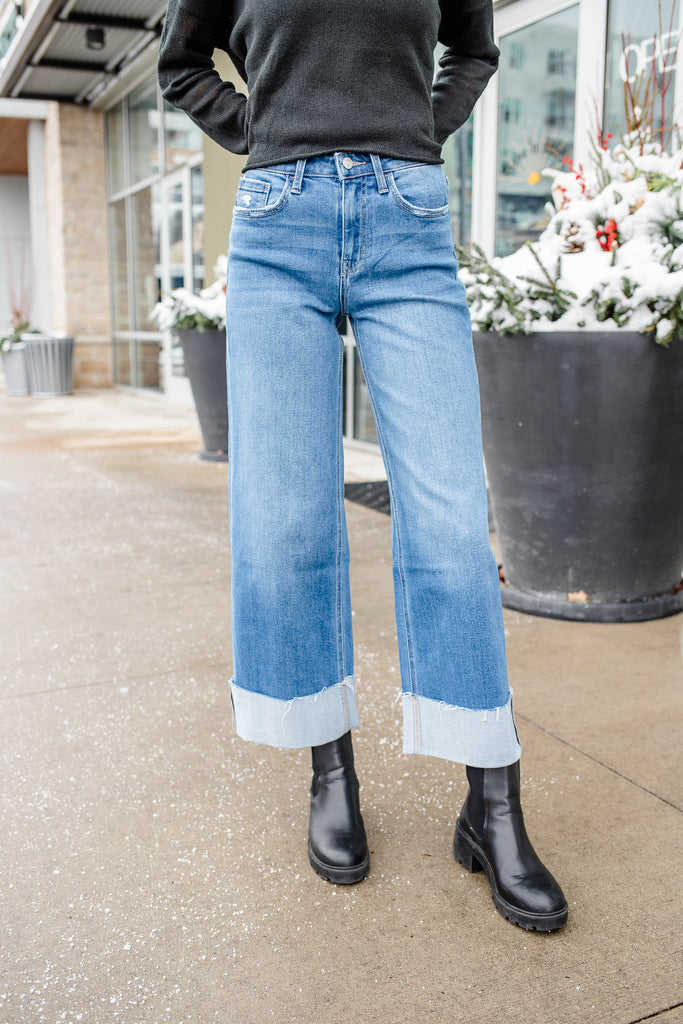 cuffed denim jeans