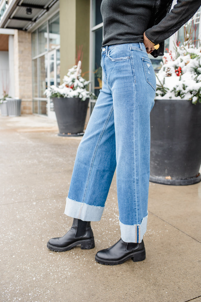 cuffed denim jeans