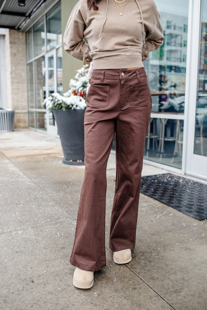 wide leg brown patch pocket pants