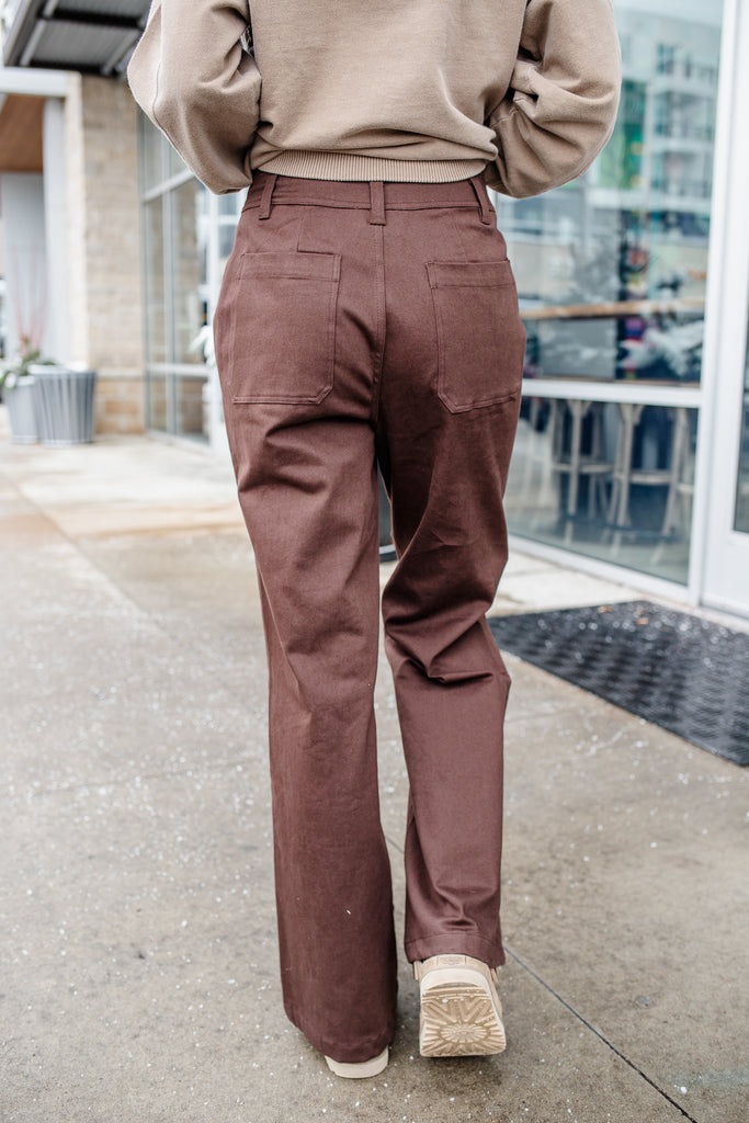wide leg brown patch pocket pants