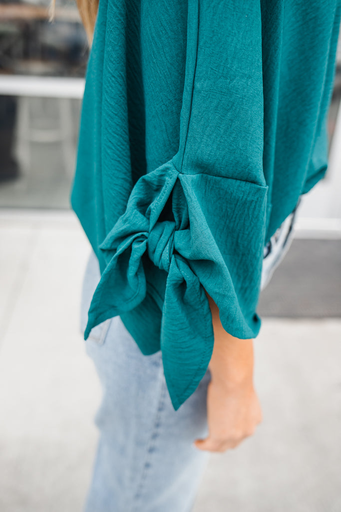 Torie Tie Sleeve Top-Hunter Green - BluePeppermint Boutique