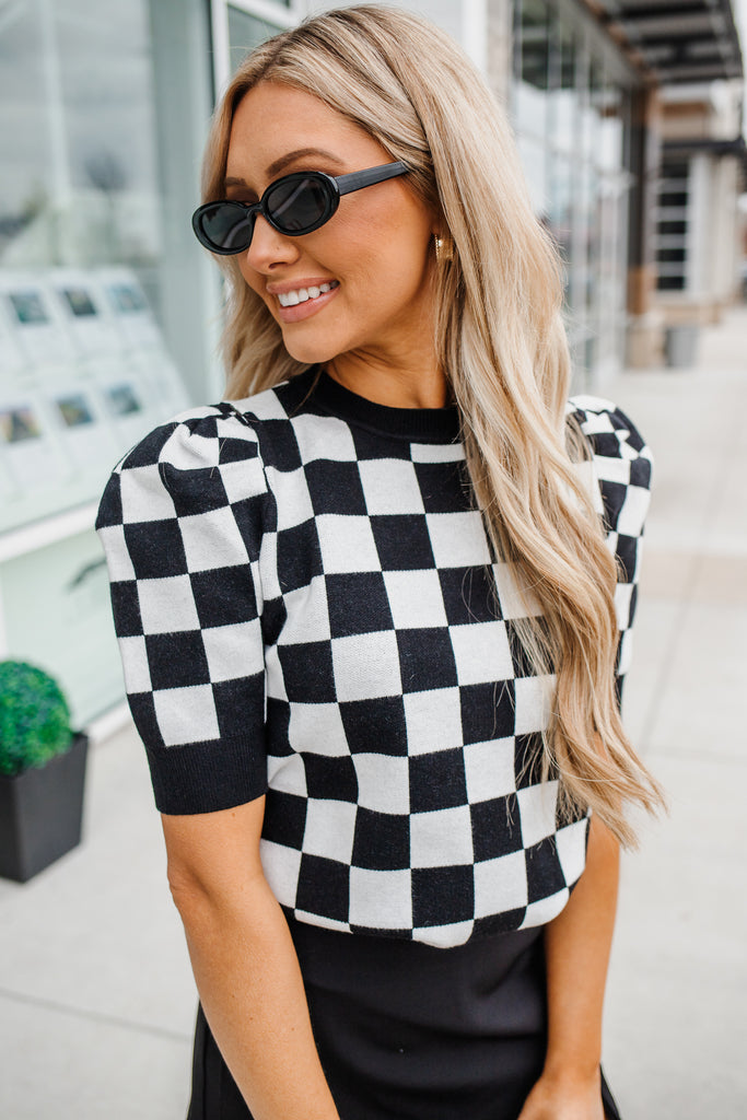 Let’s Go Racing Puff Sleeve Sweater - BluePeppermint Boutique