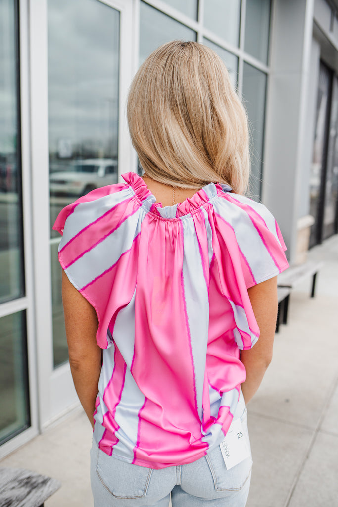 Belle Ruffle Collar Stripe Top-Pink - BluePeppermint Boutique