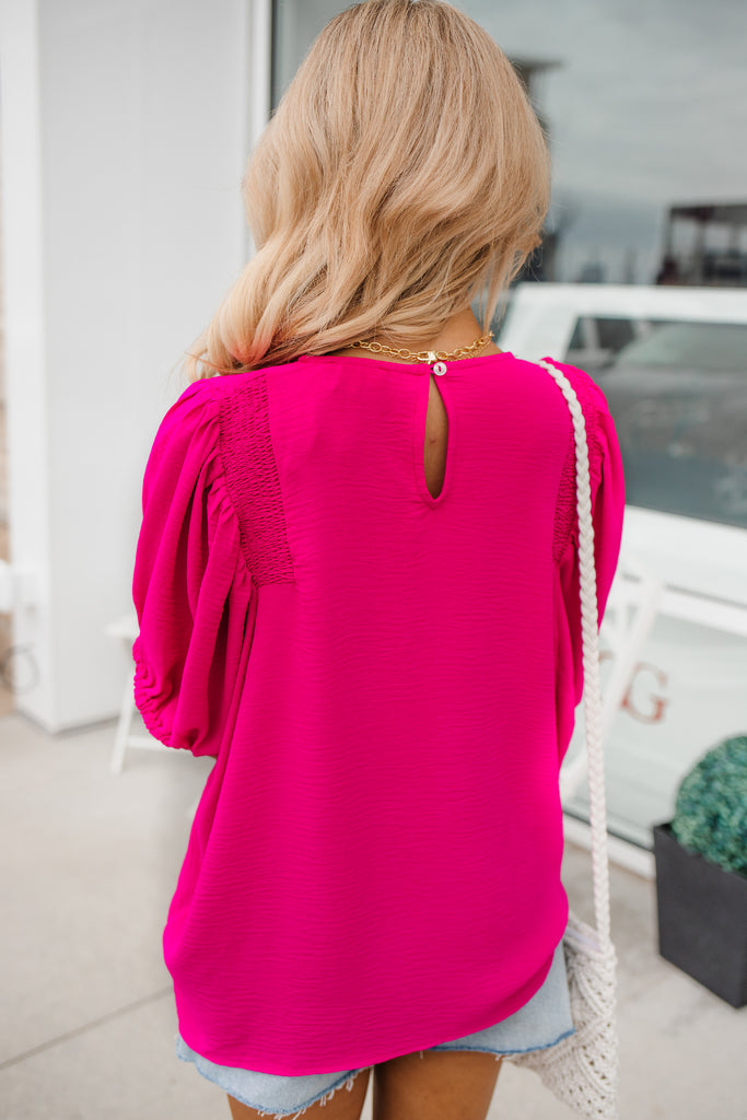 Piper Puff Sleeve Top-Hot Pink - BluePeppermint Boutique