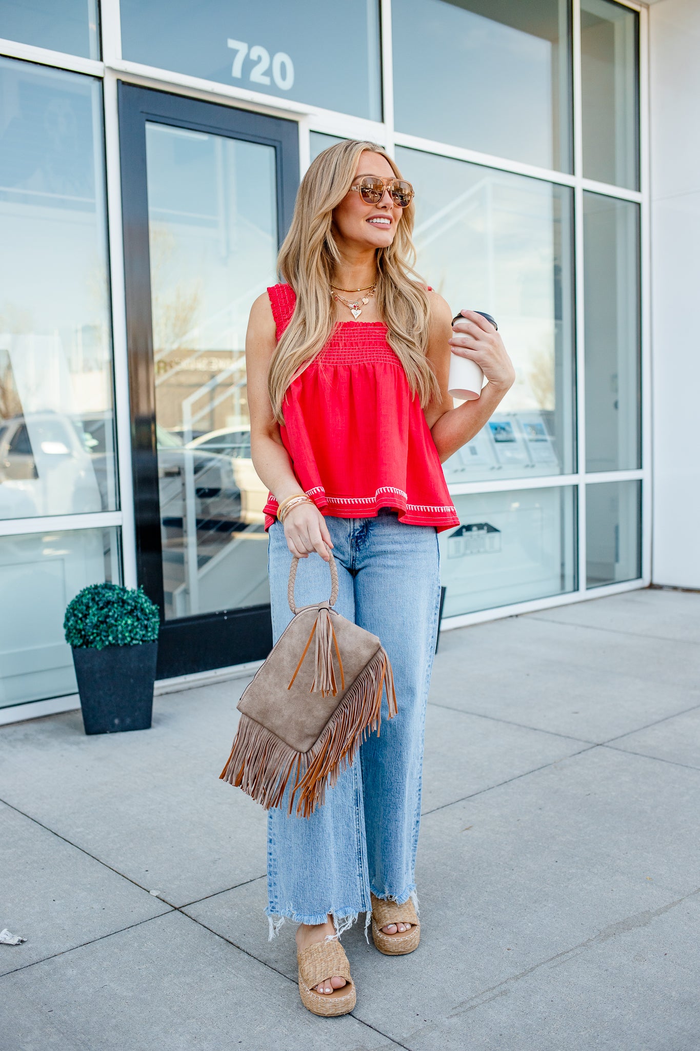 Main Character Square Neck Sleeveless Top - Coral Red