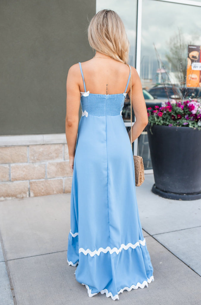 Rachel Ric Rac Maxi Dress-Blue - BluePeppermint Boutique