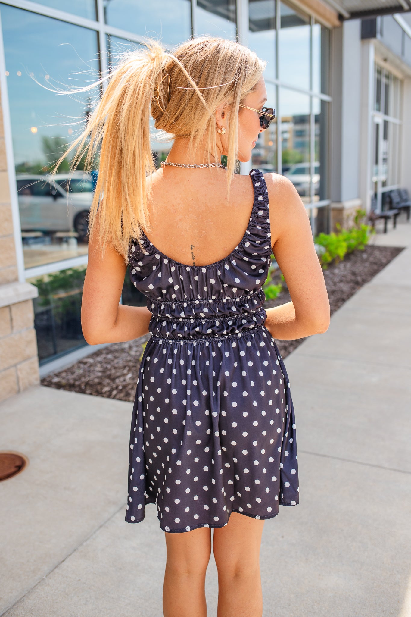 blue satin polka dot dress Annie Polka Dot Satin Mini Dress