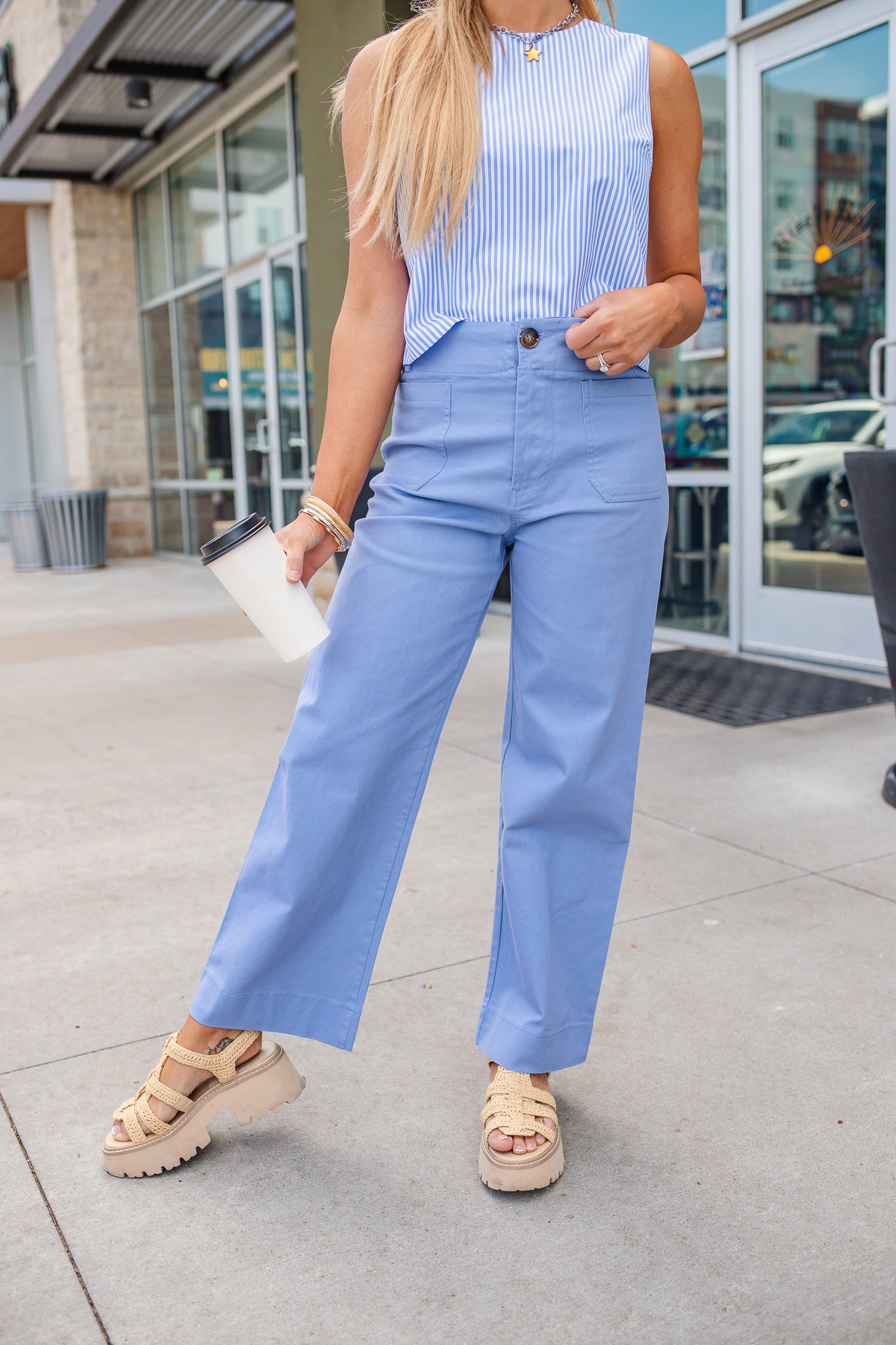 Clear Skies Cropped Wide Leg Pants - Cornflower Blue