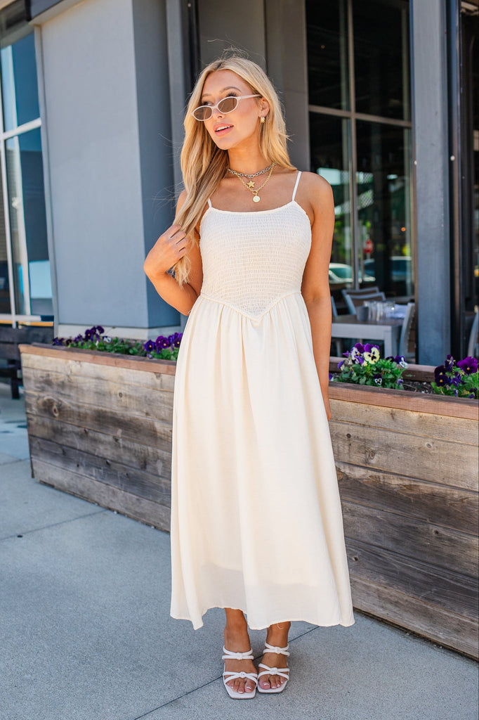 Afternoon Basque Waist Midi Dress - Natural Medium / Natural Afternoon Basque Waist Midi Dress - Natural Medium / Natural