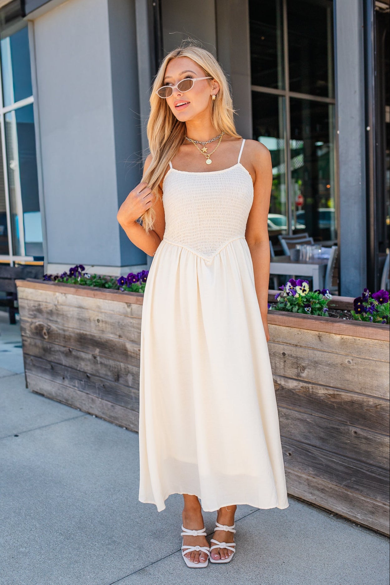 Afternoon Basque Waist Midi Dress