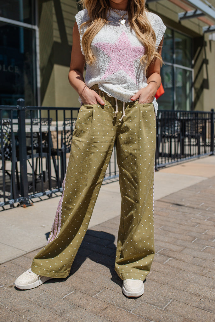 Dot to Dot Satin Contrast Polka Dot Pants | BluePeppermint Boutique