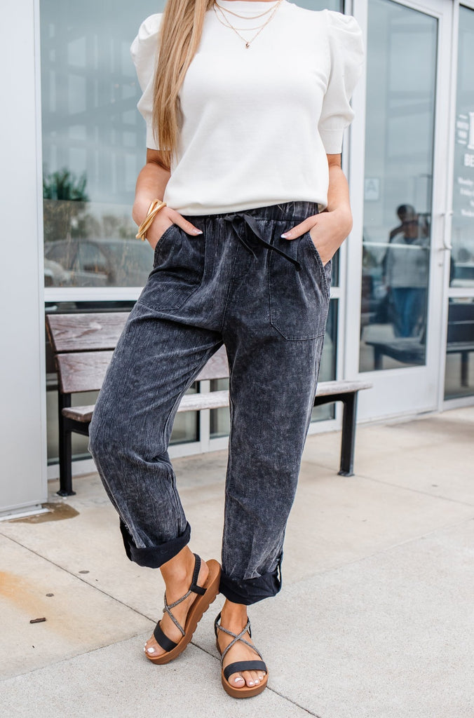 Snow Wash Roll-Up Lounge Pants - BluePeppermint Boutique
