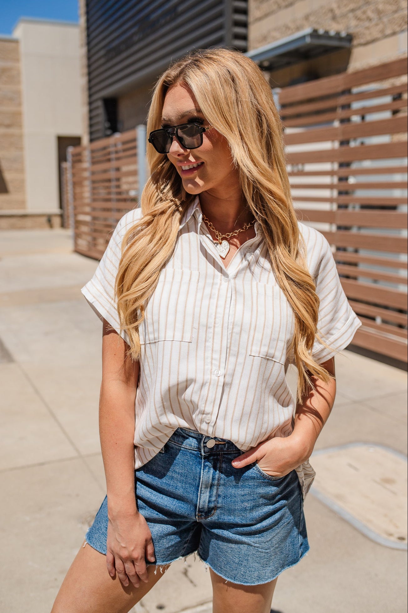 Easy Breezy Striped Dolman Button-Up - Taupe | BluePeppermint Boutique