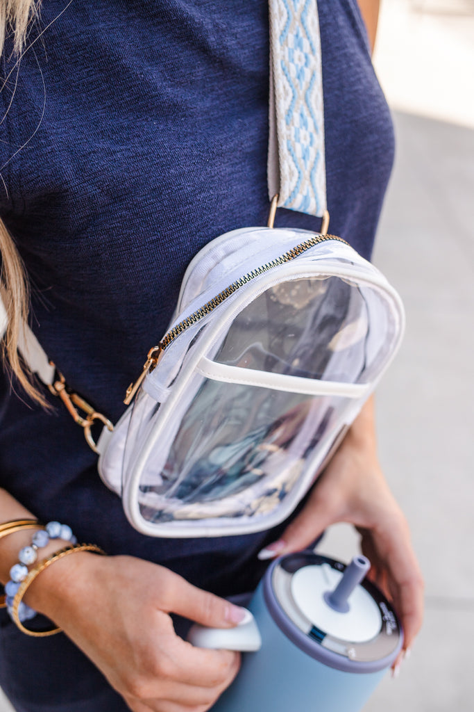 Stadium Clear Sling Crossbody Bag - White - BluePeppermint Boutique