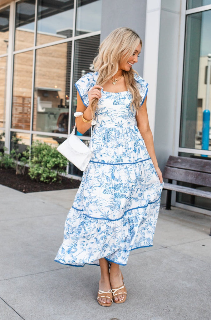 Fancy Floral Midi Dress - BluePeppermint Boutique