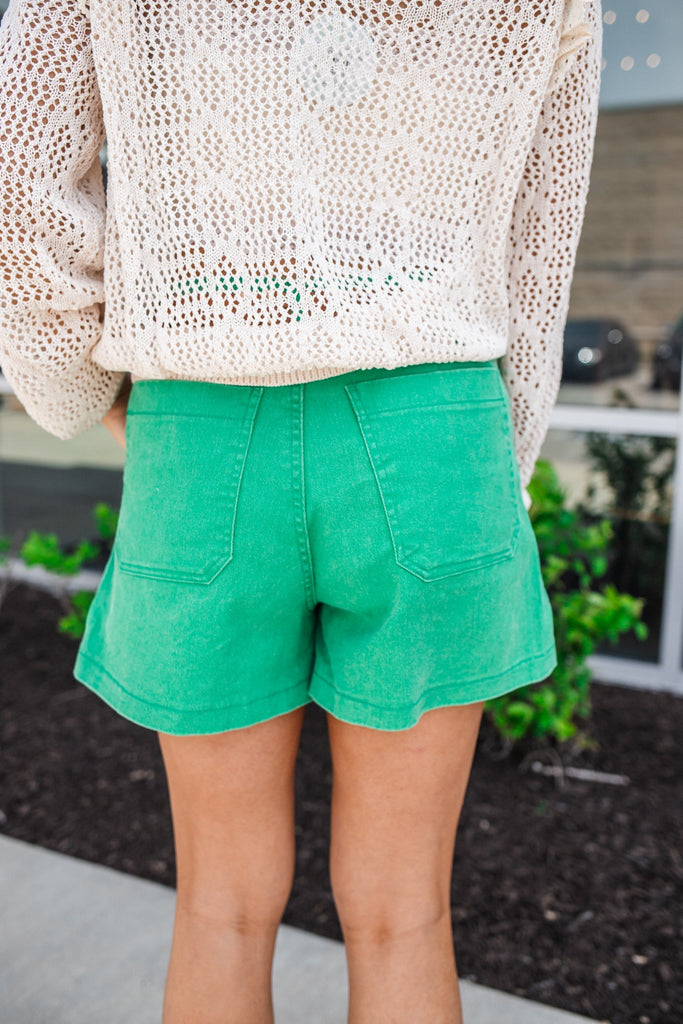 Haddie High Waist Side Pocket Shorts - Green - BluePeppermint Boutique