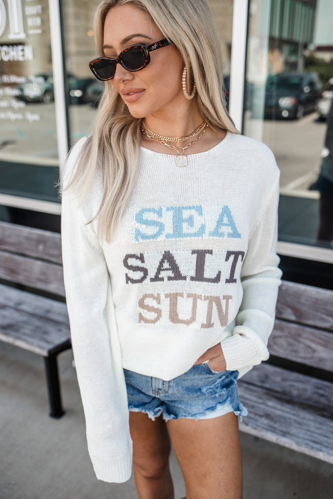 “Sea Salt Sun” Lt.Weight Sweater - BluePeppermint Boutique