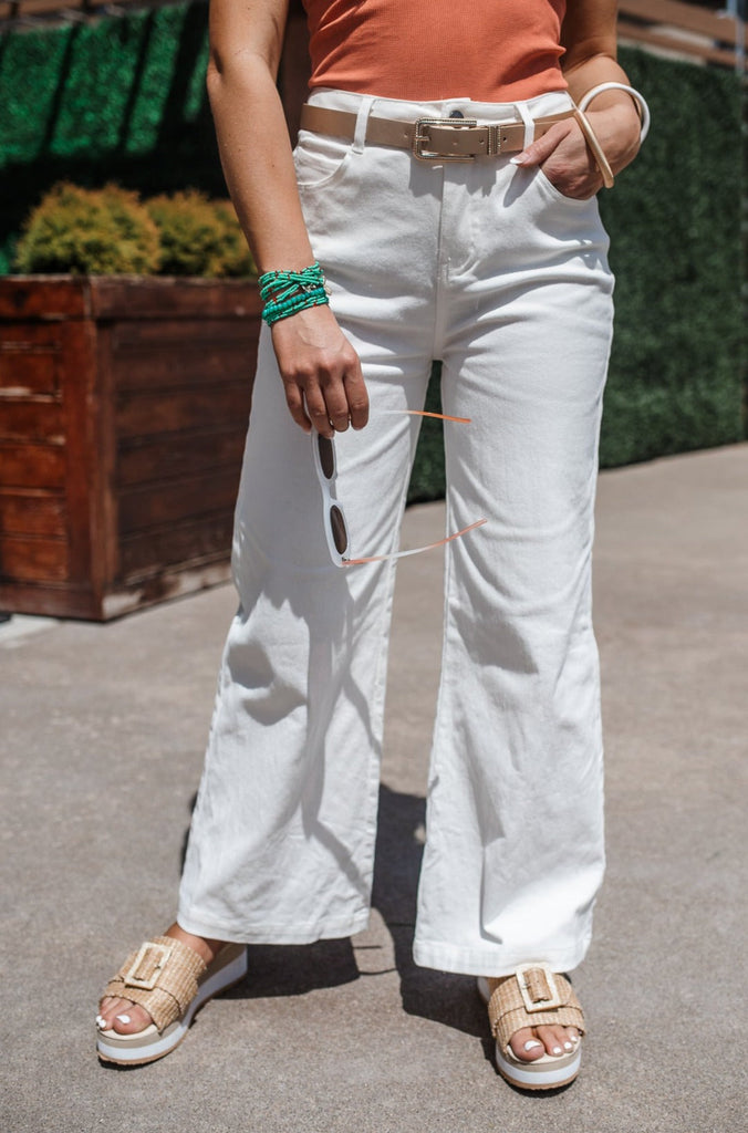 Heidi High Rise Flared Jeans - White - BluePeppermint Boutique