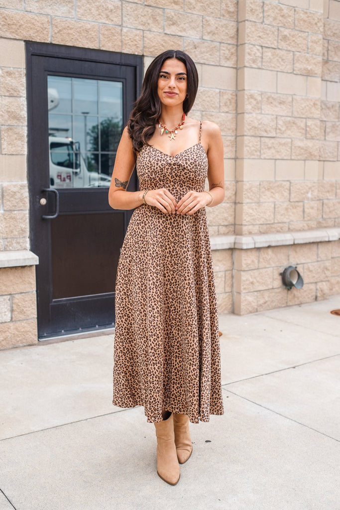 Leopard Corset Midi Dress - BluePeppermint Boutique