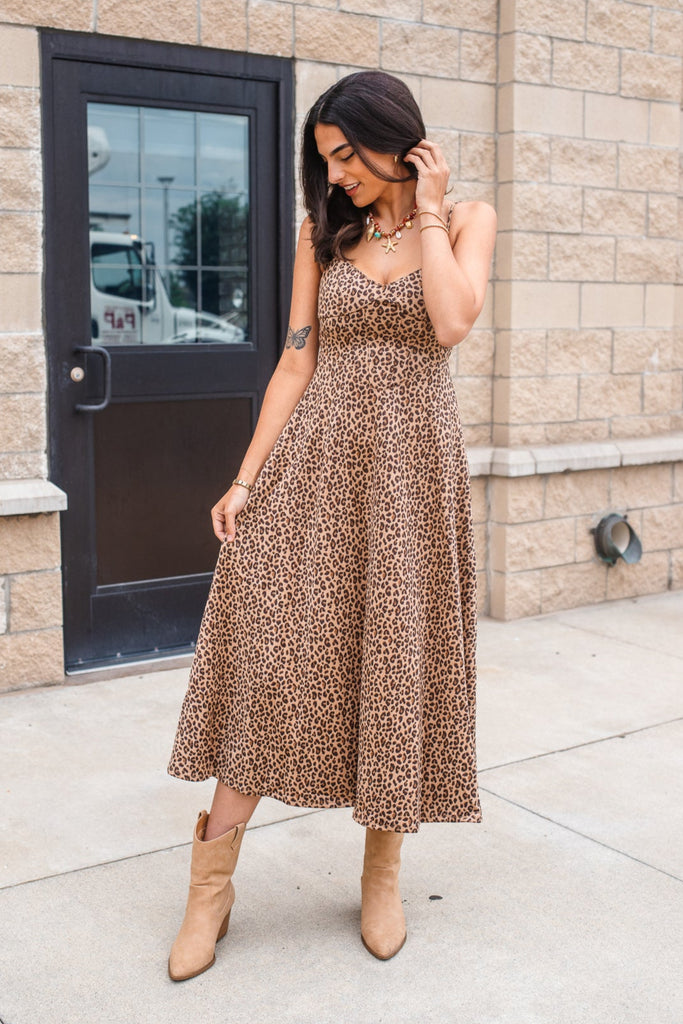 Leopard Corset Midi Dress - BluePeppermint Boutique