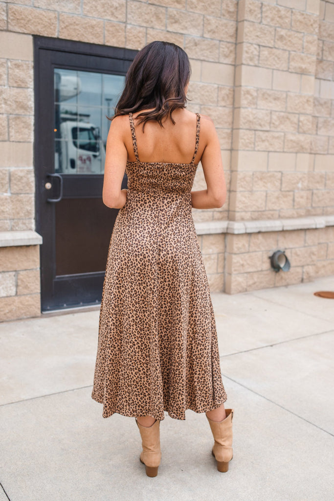 Leopard Corset Midi Dress - BluePeppermint Boutique