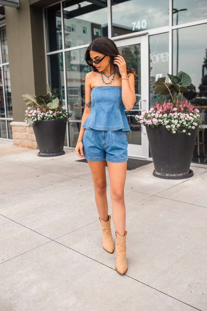 Dallas Denim Tube Top - BluePeppermint Boutique