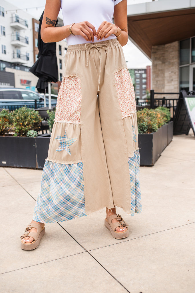 Plaid Star Patch Pants - BluePeppermint Boutique