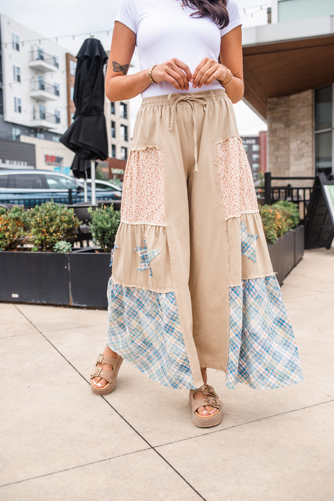 Plaid Star Patch Pants - BluePeppermint Boutique