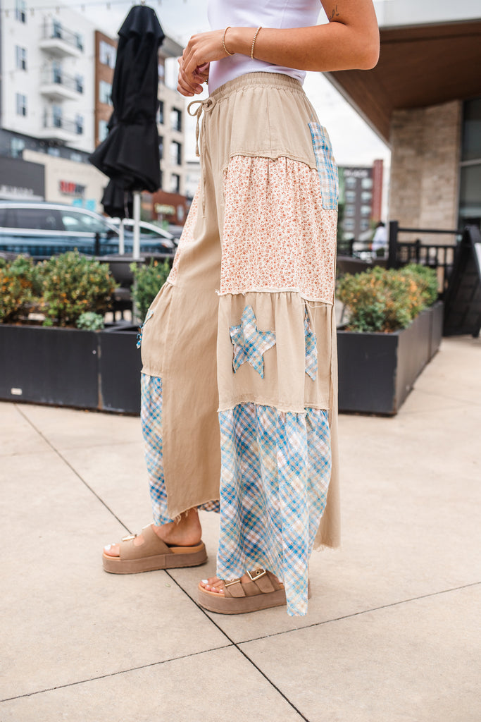 Plaid Star Patch Pants - BluePeppermint Boutique