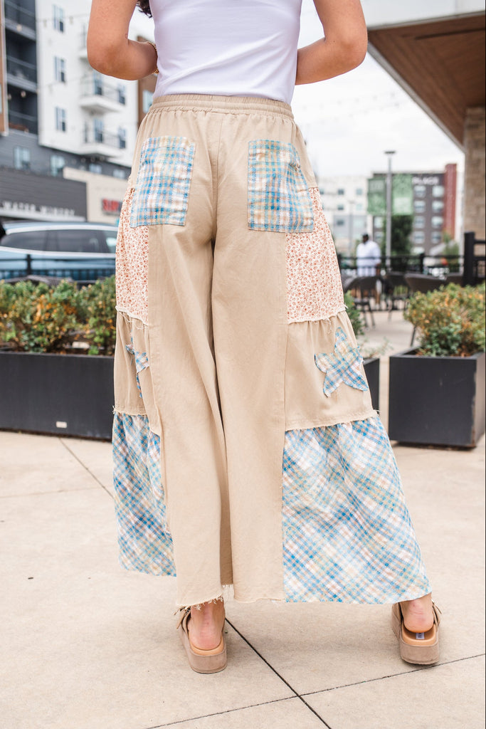 Plaid Star Patch Pants - BluePeppermint Boutique