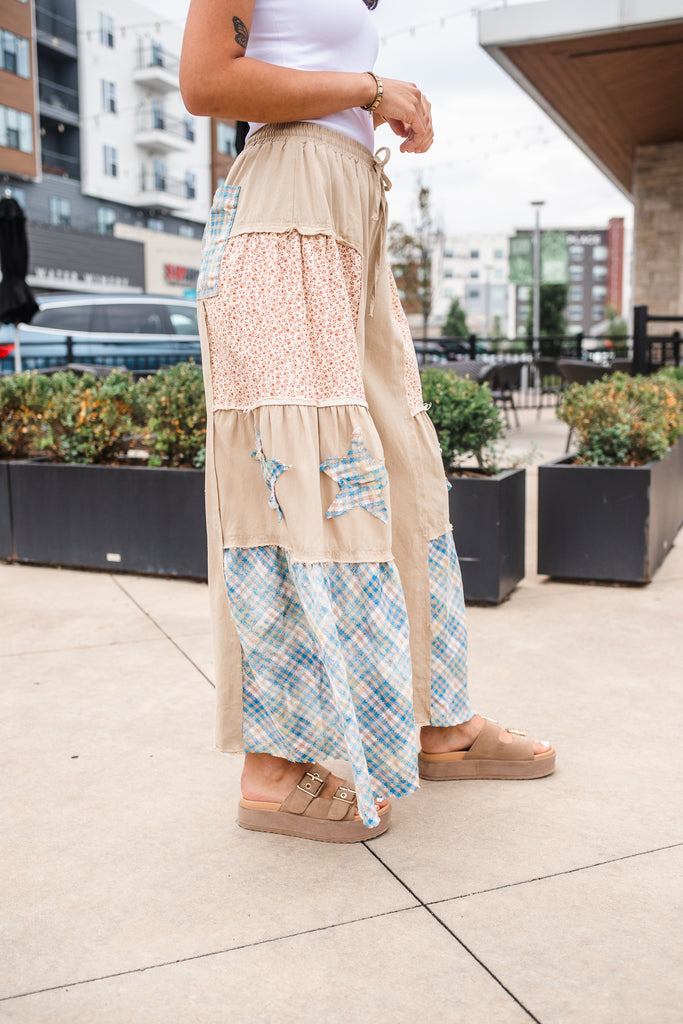 Plaid Star Patch Pants - BluePeppermint Boutique
