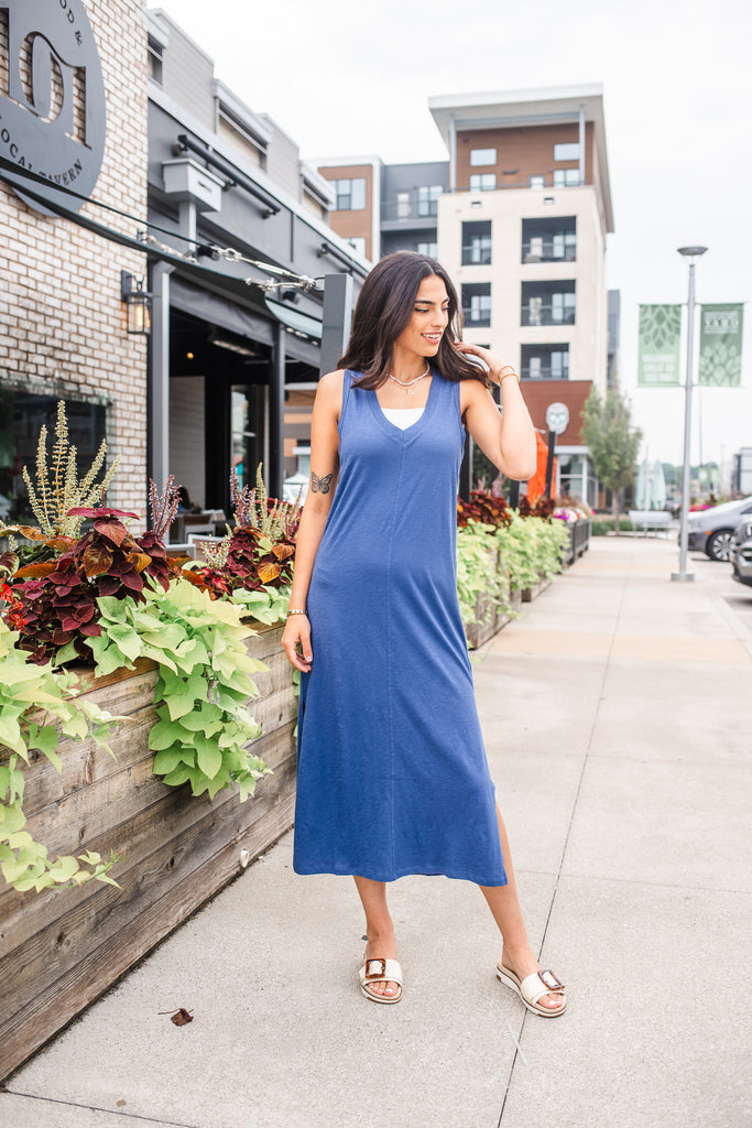 Z Supply Palisades Midi Dress - Yacht Blue - FINAL SALE - BluePeppermint Boutique