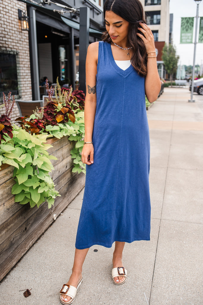 Z Supply Palisades Midi Dress - Yacht Blue - FINAL SALE - BluePeppermint Boutique
