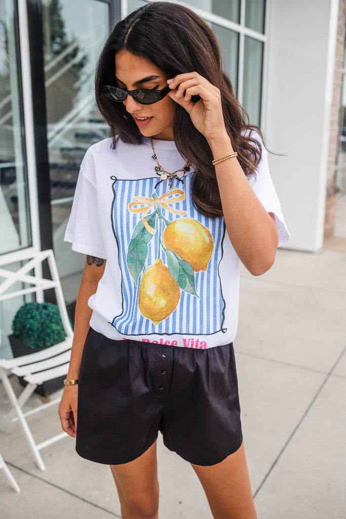 La Dolce Vita Lemon Graphic Tee - BluePeppermint Boutique
