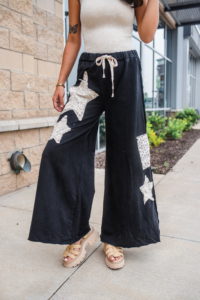 Star Patch Lounge Pants - Black - BluePeppermint Boutique