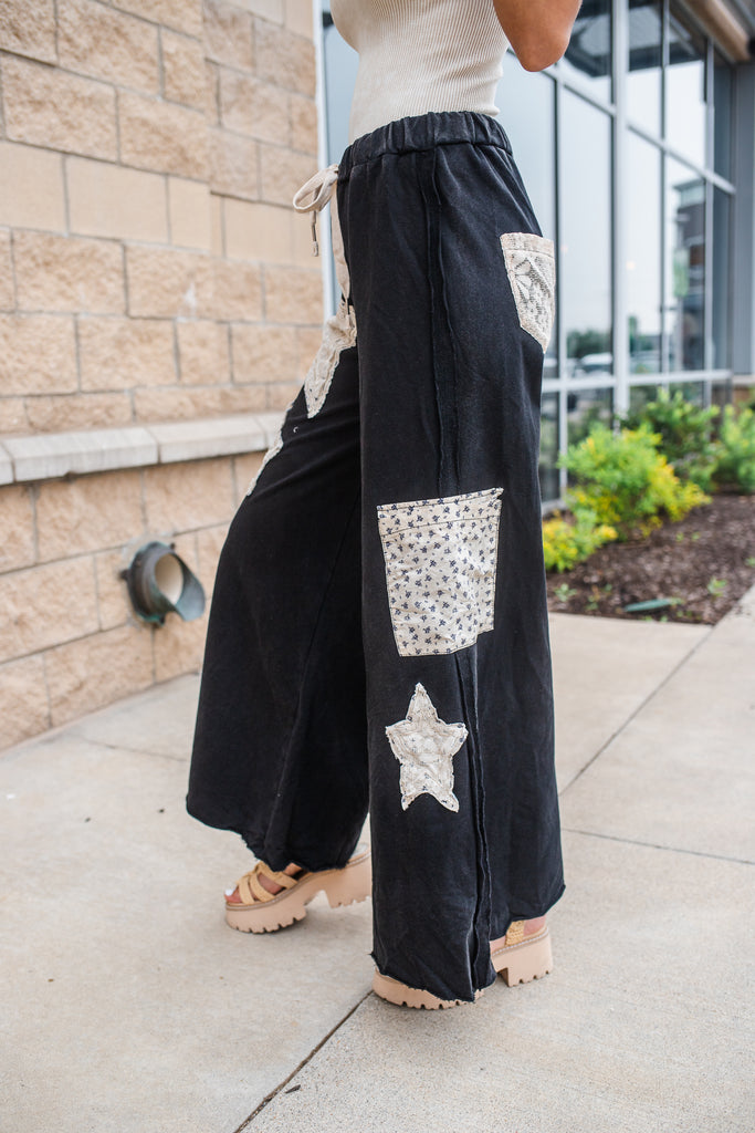 Star Patch Lounge Pants - Black - BluePeppermint Boutique