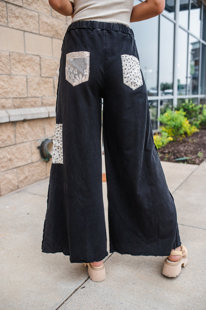 Star Patch Lounge Pants - Black - BluePeppermint Boutique