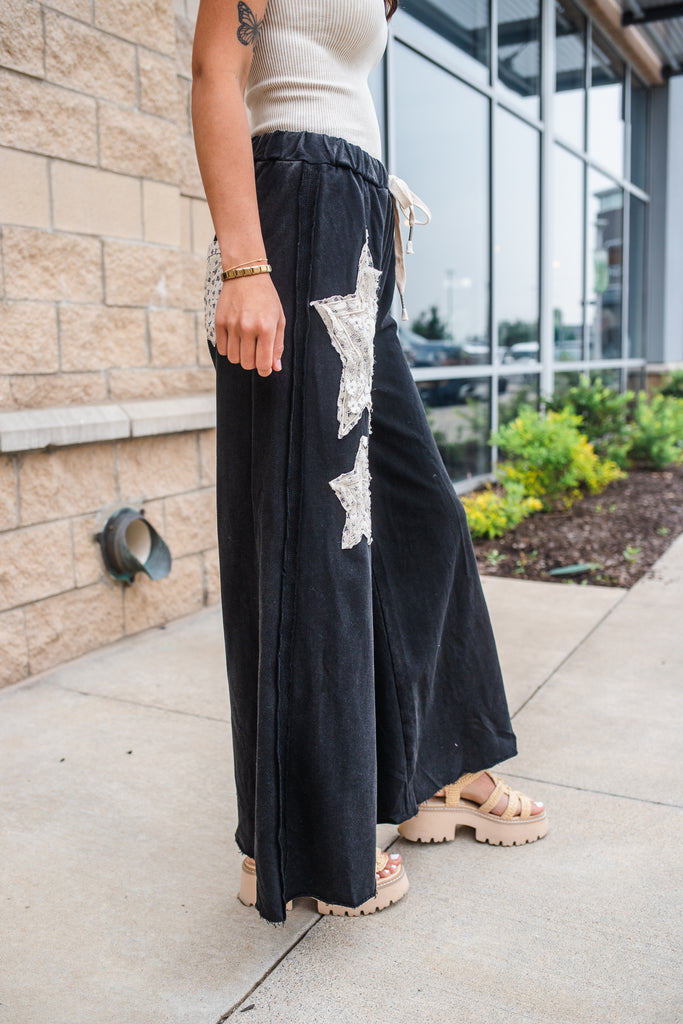 Star Patch Lounge Pants - Black - BluePeppermint Boutique